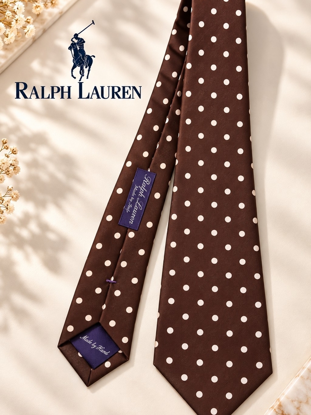 Ralph Lauren Brown Tie with White Polka Dots